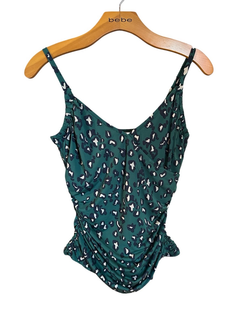 NWT Garnet Hill Swimsuit Top Tankini Faux Wrap Beach Leopard Green Size 8